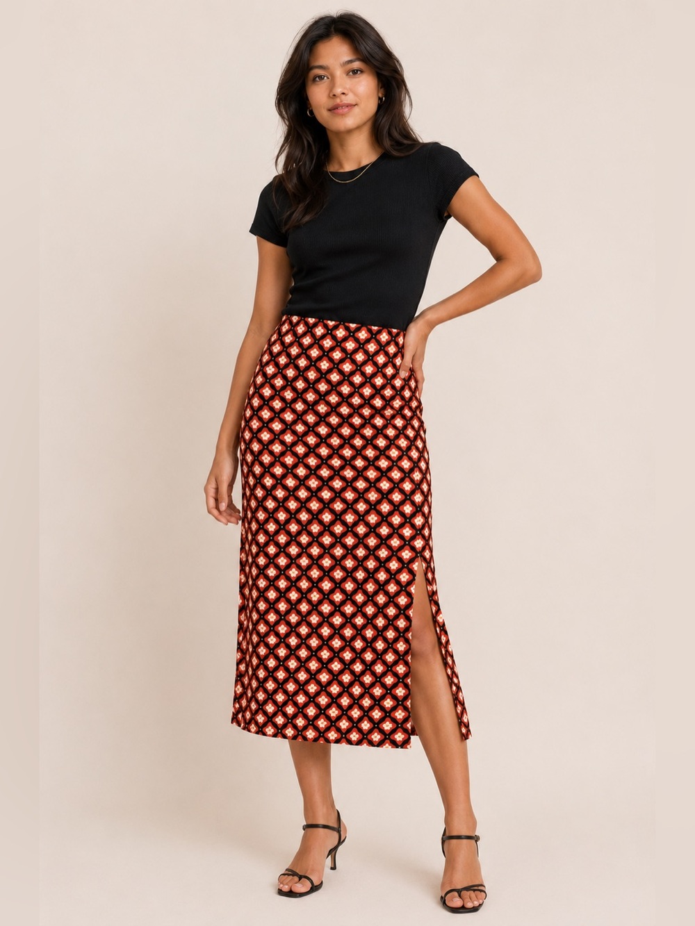 LOFT Patterned Midi Skirt - L